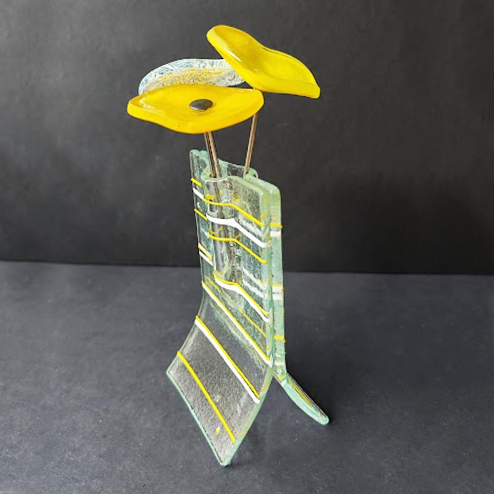 Vases - Small 8X13 Cm Striped Vase In White-Yellow - CARNEOL GLASS