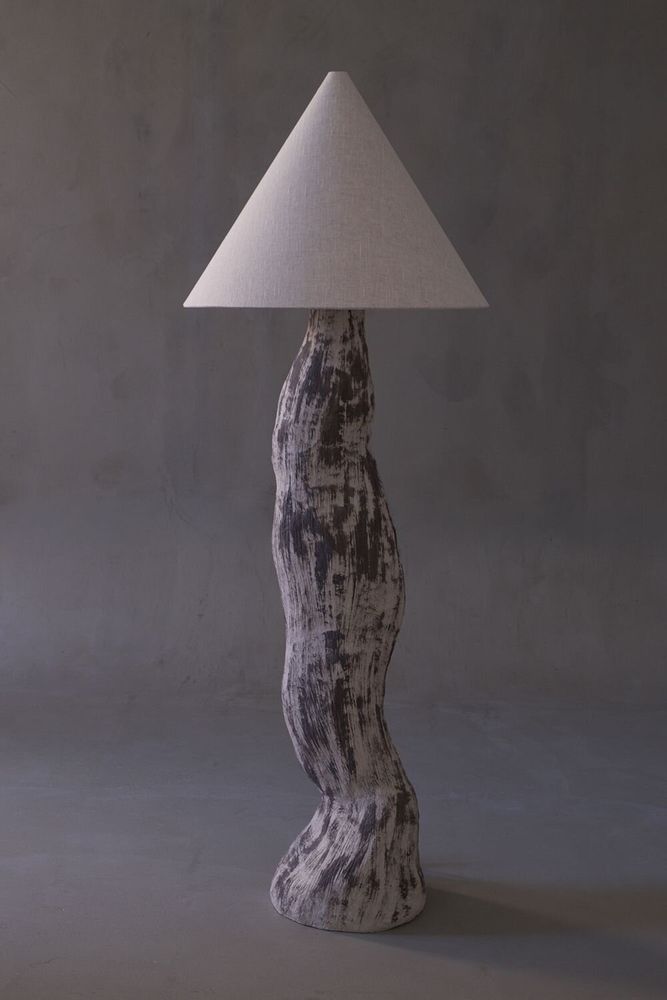 Floor lamps - MA Floor Lamp – Handcrafted Sculptural Lighting with Linen Shade - PLETOSTUDIO
