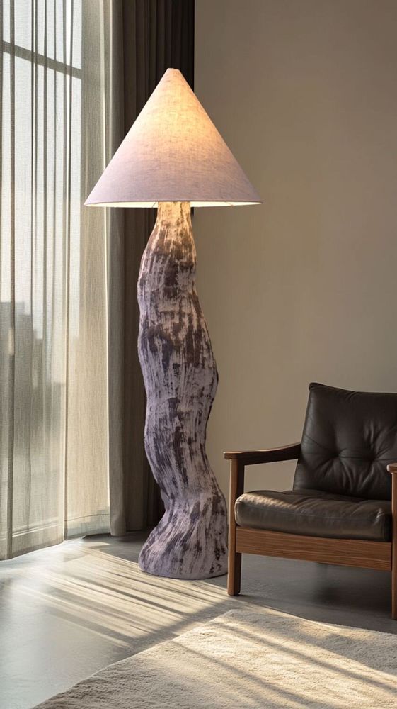 Floor lamps - MA Floor Lamp – Handcrafted Sculptural Lighting with Linen Shade - PLETOSTUDIO