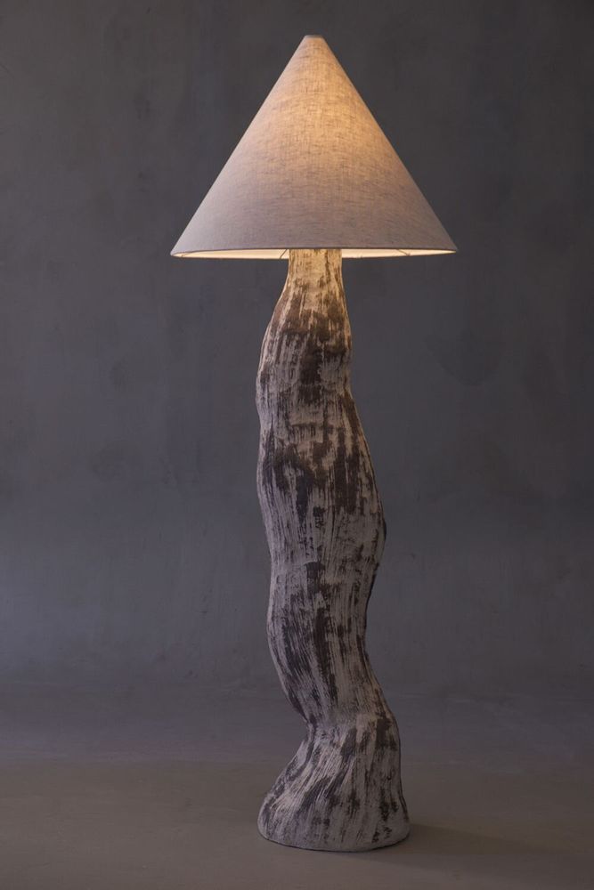 Floor lamps - MA Floor Lamp – Handcrafted Sculptural Lighting with Linen Shade - PLETOSTUDIO