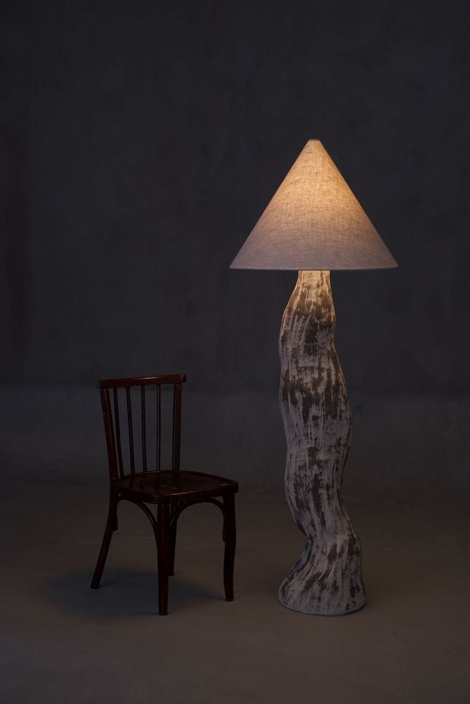 Floor lamps - MA Floor Lamp – Handcrafted Sculptural Lighting with Linen Shade - PLETOSTUDIO