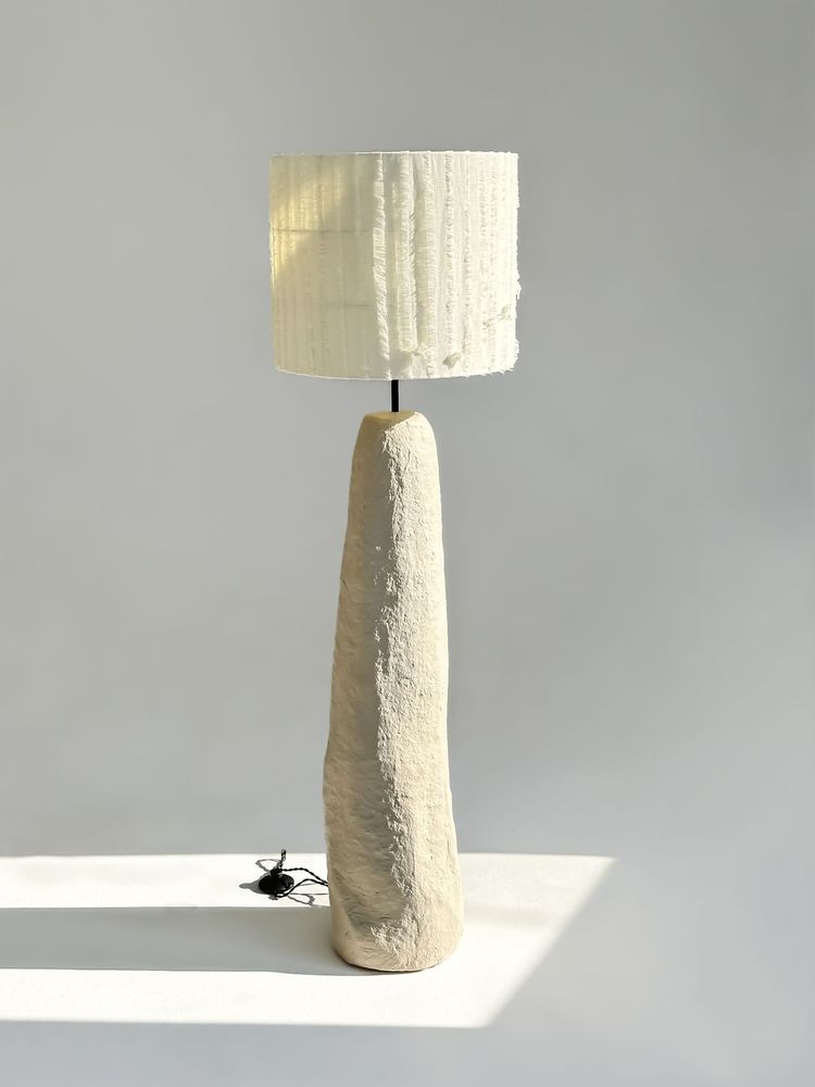 Floor lamps - Gley Floor Lamp — Sculpture Base & Linen Shade - PLETOSTUDIO