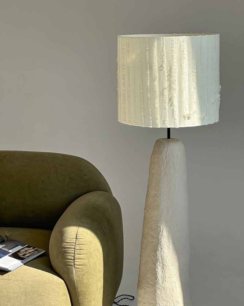 Floor lamps - Gley Floor Lamp — Sculpture Base & Linen Shade - PLETOSTUDIO