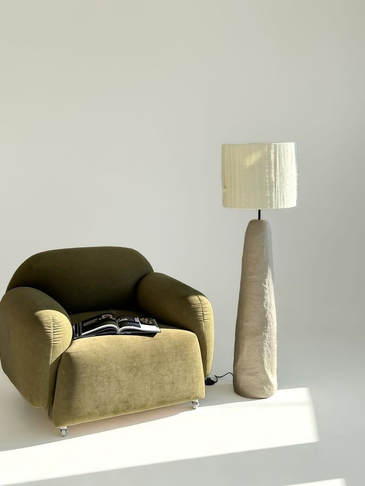 Floor lamps - Gley Floor Lamp — Sculpture Base & Linen Shade - PLETOSTUDIO