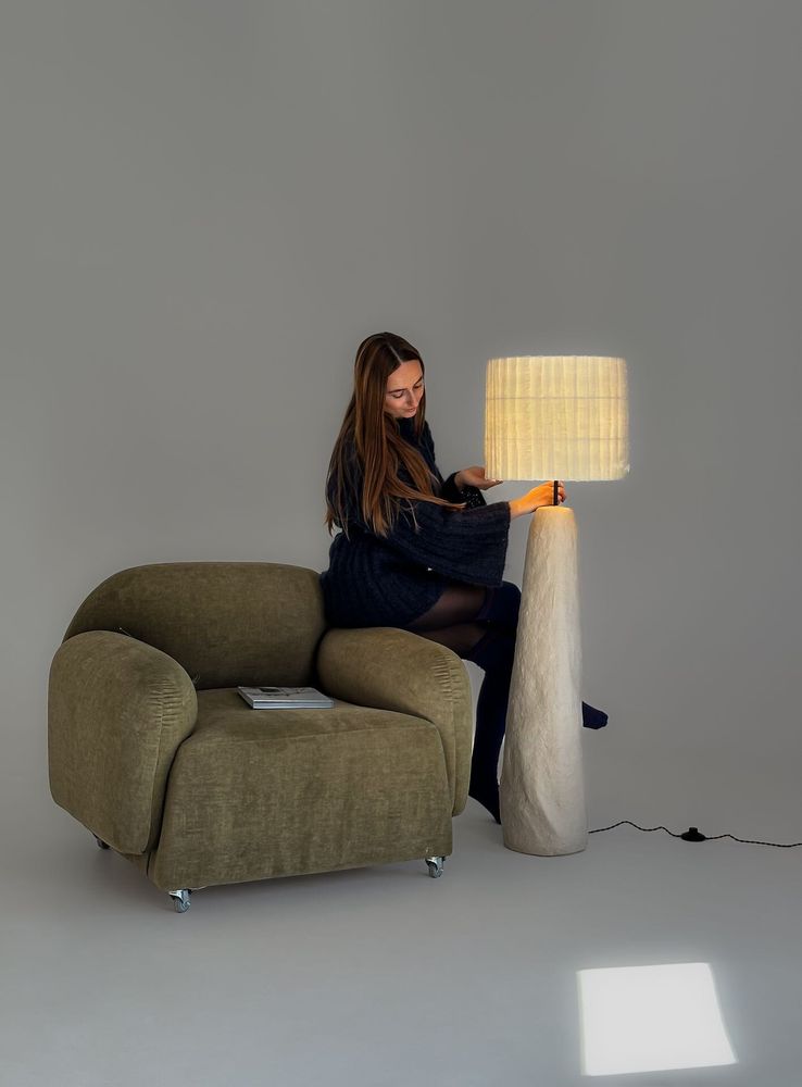 Floor lamps - Gley Floor Lamp — Sculpture Base & Linen Shade - PLETOSTUDIO