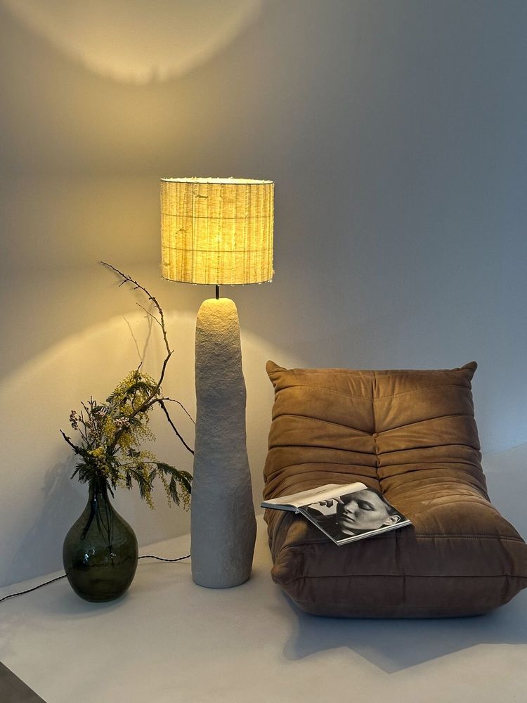 Floor lamps - Gley Floor Lamp — Sculpture Base & Linen Shade - PLETOSTUDIO