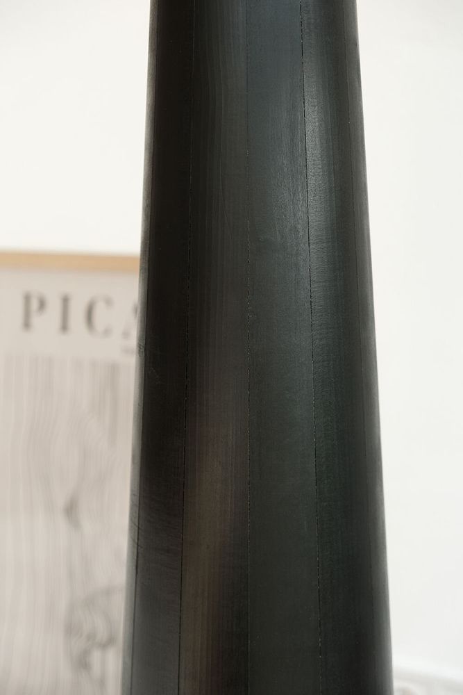 Floor lamps - Sazha Black Floor Lamp – Shou Sugi Ban Base & Wool Shade - PLETOSTUDIO