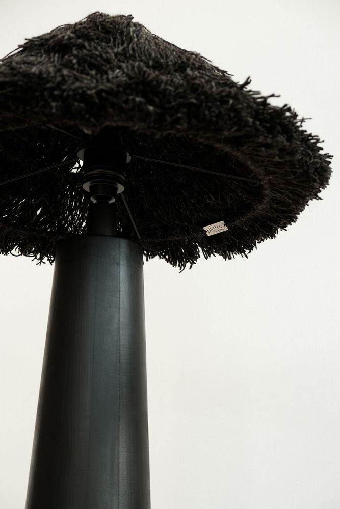 Floor lamps - Sazha Black Floor Lamp – Shou Sugi Ban Base & Wool Shade - PLETOSTUDIO