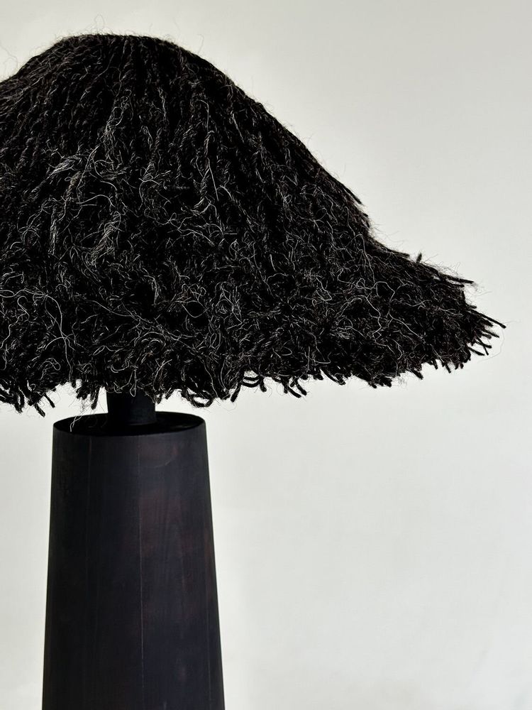 Floor lamps - Sazha Black Floor Lamp – Shou Sugi Ban Base & Wool Shade - PLETOSTUDIO