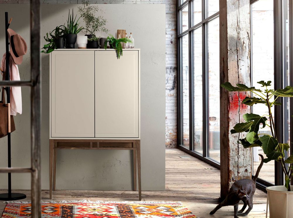 Sideboards - Gray display cabinet with walnut legs - ANGEL CERDÁ
