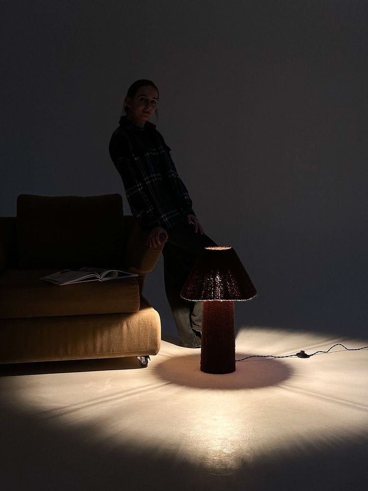 Lampadaires - Moss L — Lampadaire sculptural enveloppé de fil bouclé - PLETOSTUDIO