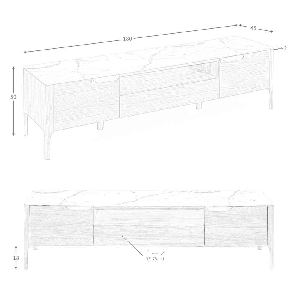 Sideboards - Fiberglass TV cabinet with marble and walnut effect - ANGEL CERDÁ