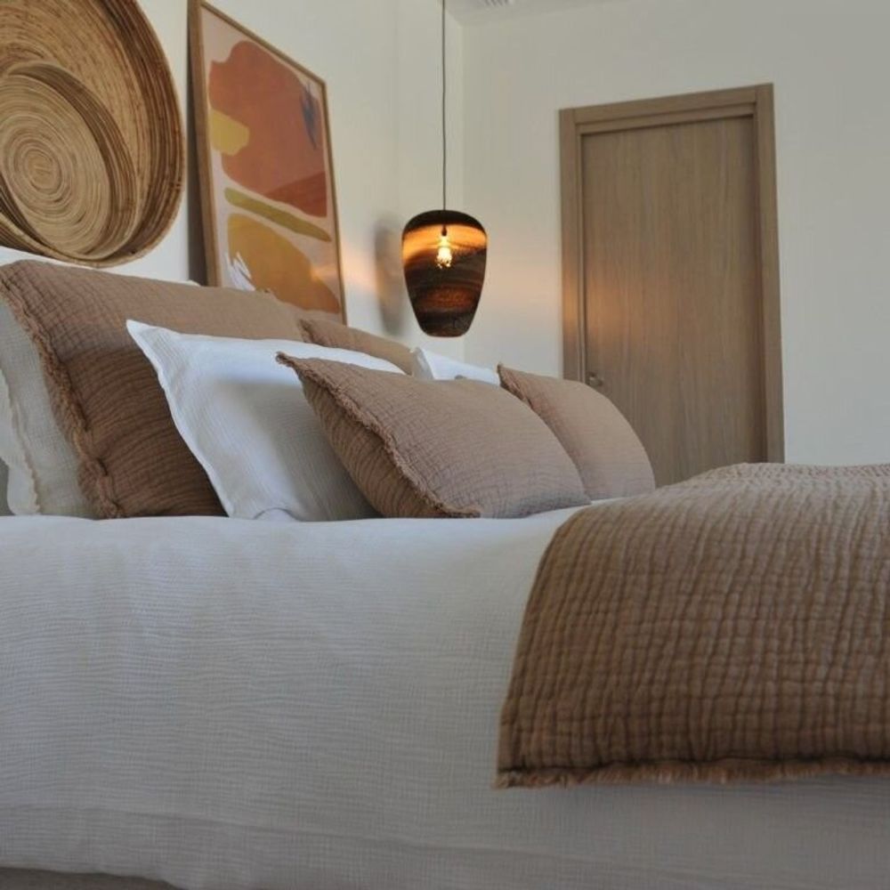 Bed linens - TINO COTTON AND LINEN CINNAMON WAFFLE DUVET - MAISON D'ÉTÉ