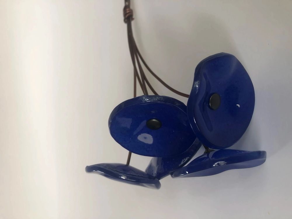 Floral decoration - Small Glass Flower For Outside In D.Blue On Flexible Stem - CARNEOL GLASS