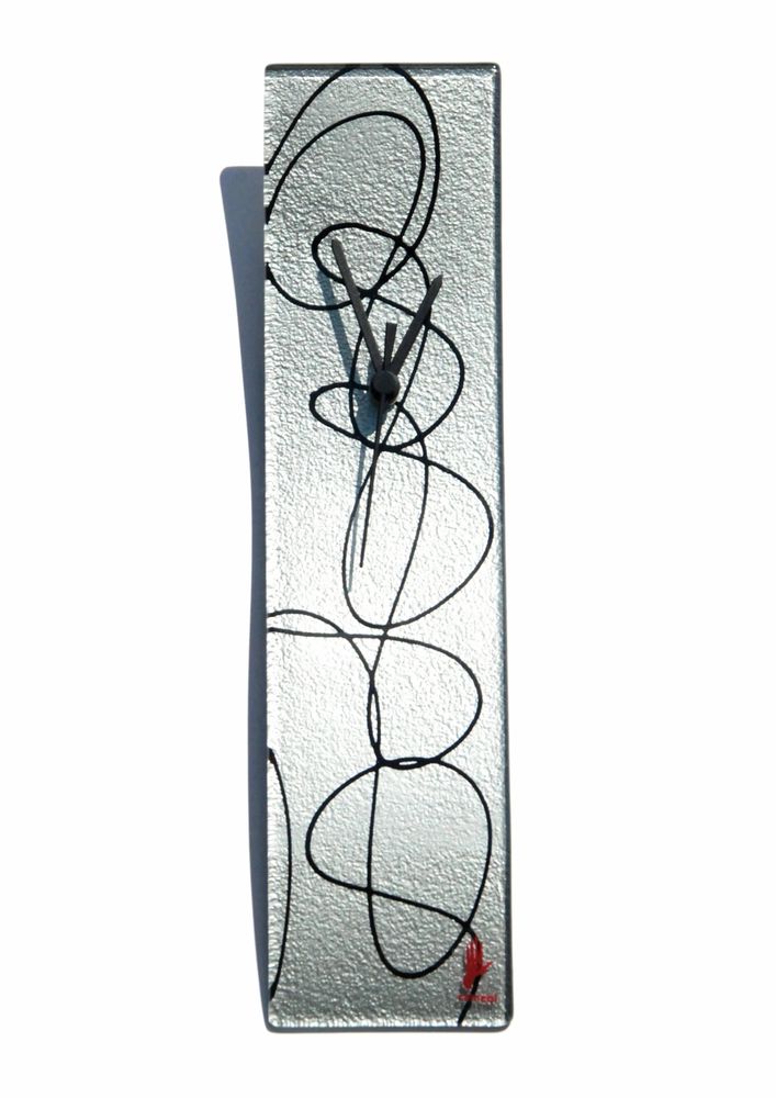 Clocks - Geo silver-black wall clock 10x41 cm - CARNEOL GLASS