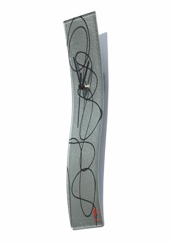 Clocks - Geo silver-black wall clock 10x41 cm - CARNEOL GLASS