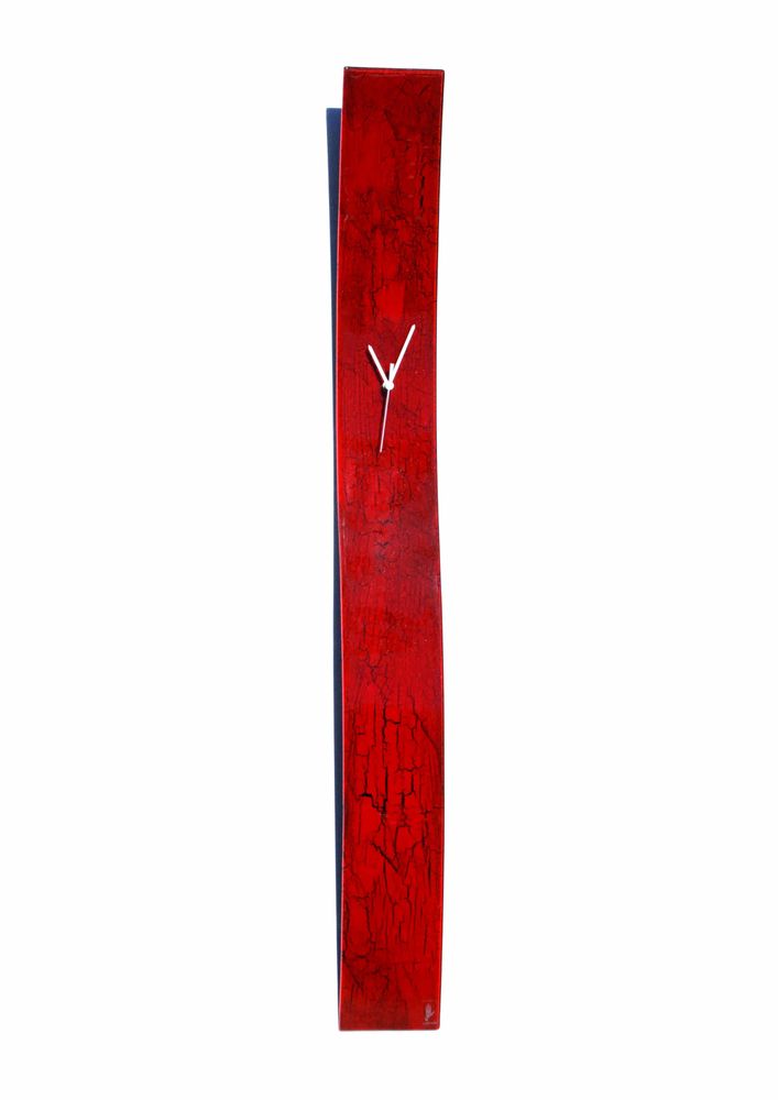 Clocks - Crackled red wall clock 12x115 cm - CARNEOL GLASS