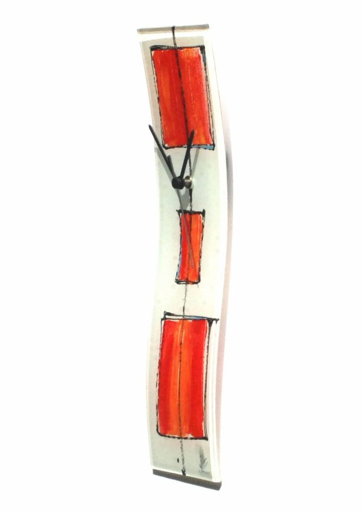 Clocks - Cubie white-red wall clock 10x41 cm - CARNEOL GLASS