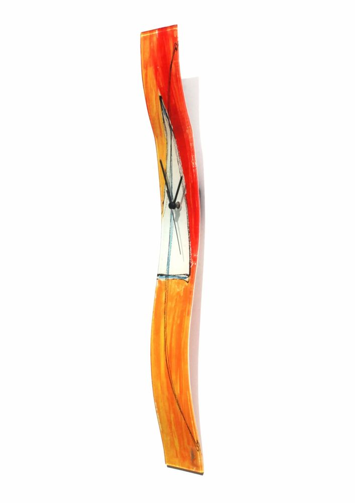 Clocks - Geometry orange-white wall clock 10x70 cm - CARNEOL GLASS