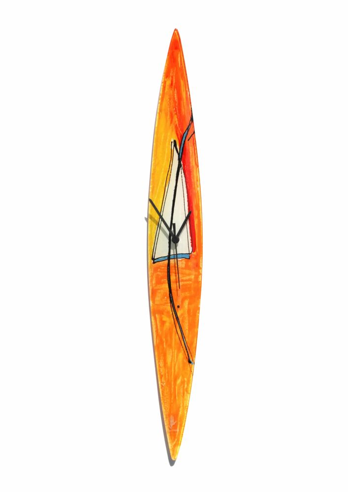 Clocks - Geometry orange-white wall clock 10x74 cm - CARNEOL GLASS