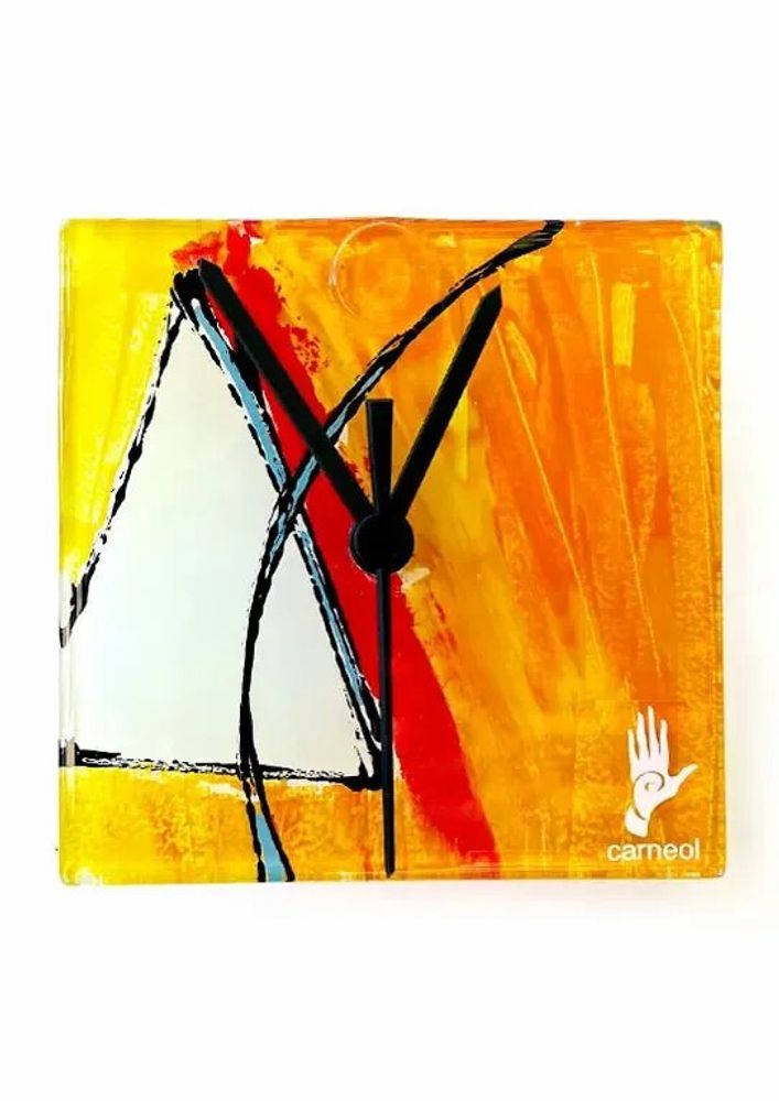 Clocks - Geometry orange-white wall clock 13x13 cm - CARNEOL GLASS