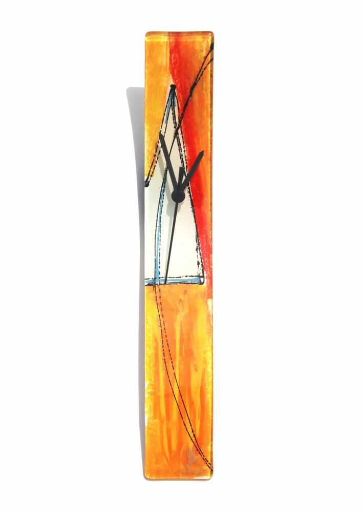 Horloges - Horloge murale géométrique orange-blanche 6x41 cm - CARNEOL GLASS