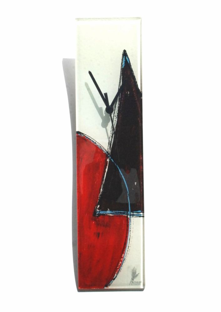 Horloges - Horloge murale Géométrie blanc-rouge 10x41 cm - CARNEOL GLASS