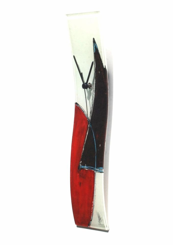 Horloges - Horloge murale Géométrie blanc-rouge 10x41 cm - CARNEOL GLASS