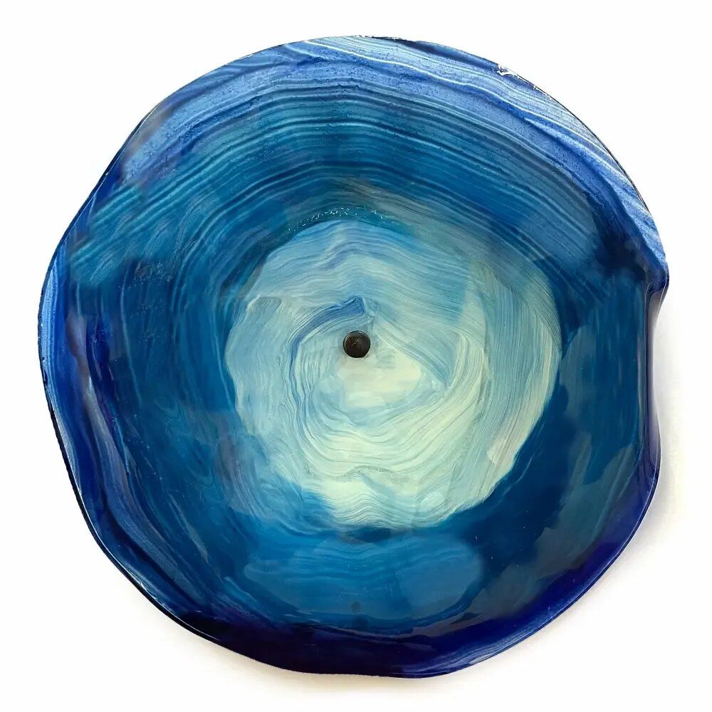 Floral decoration - Dark blue-white (large) swirling outdoor glass flower - CARNEOL GLASS