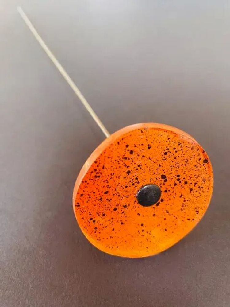 Floral decoration - Round small glass flower for outdoor use in orange, black colour with 43 cm stainless steel stem - CARNEOL GLASS