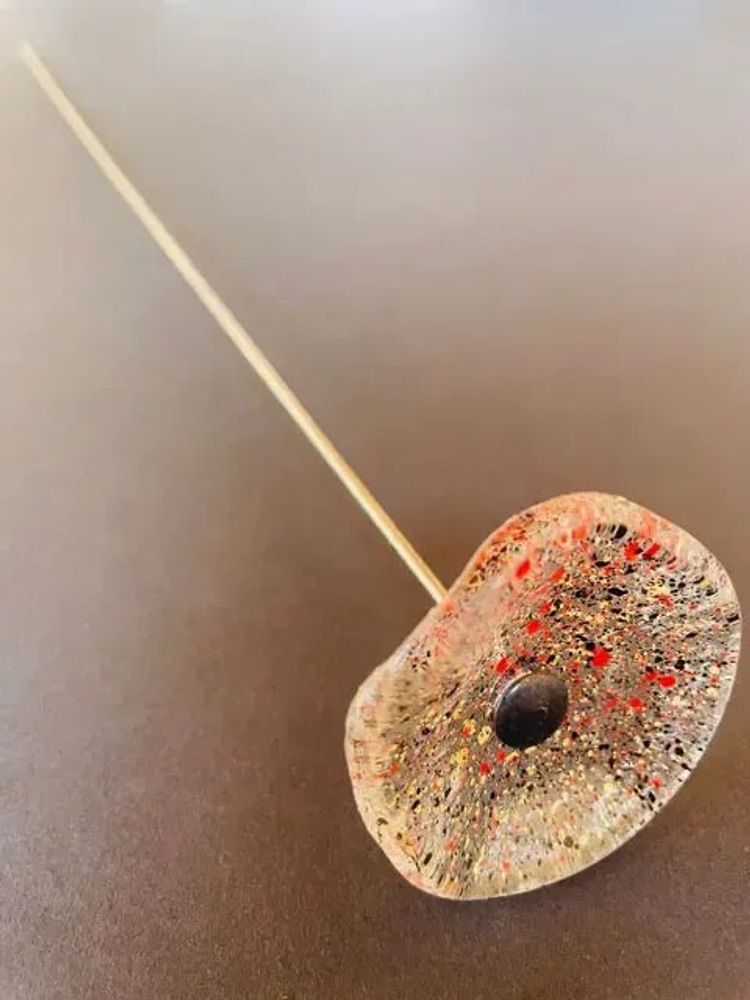 Floral decoration - Round small glass flower for outdoor use in transparent, red, black, gold colour with 43 cm stainless steel stem - CARNEOL GLASS