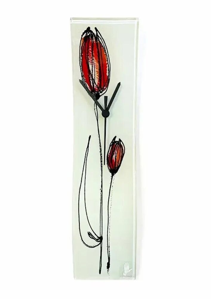 Horloges - Horloge murale tulipe avec tulipes rouge-orange 10x41 cm - CARNEOL GLASS