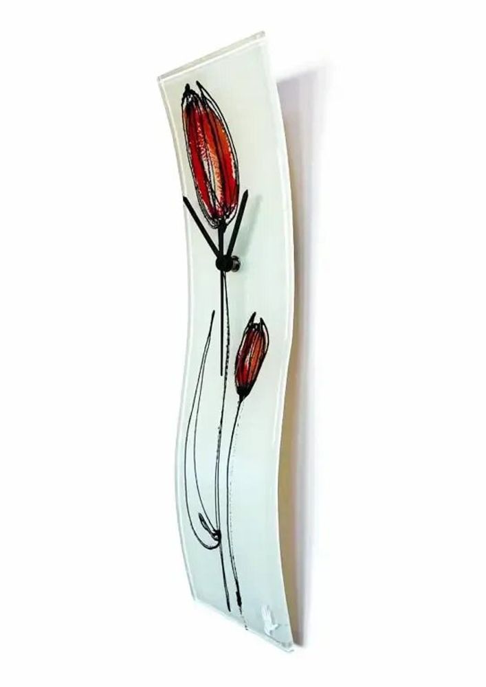 Horloges - Horloge murale tulipe avec tulipes rouge-orange 10x41 cm - CARNEOL GLASS