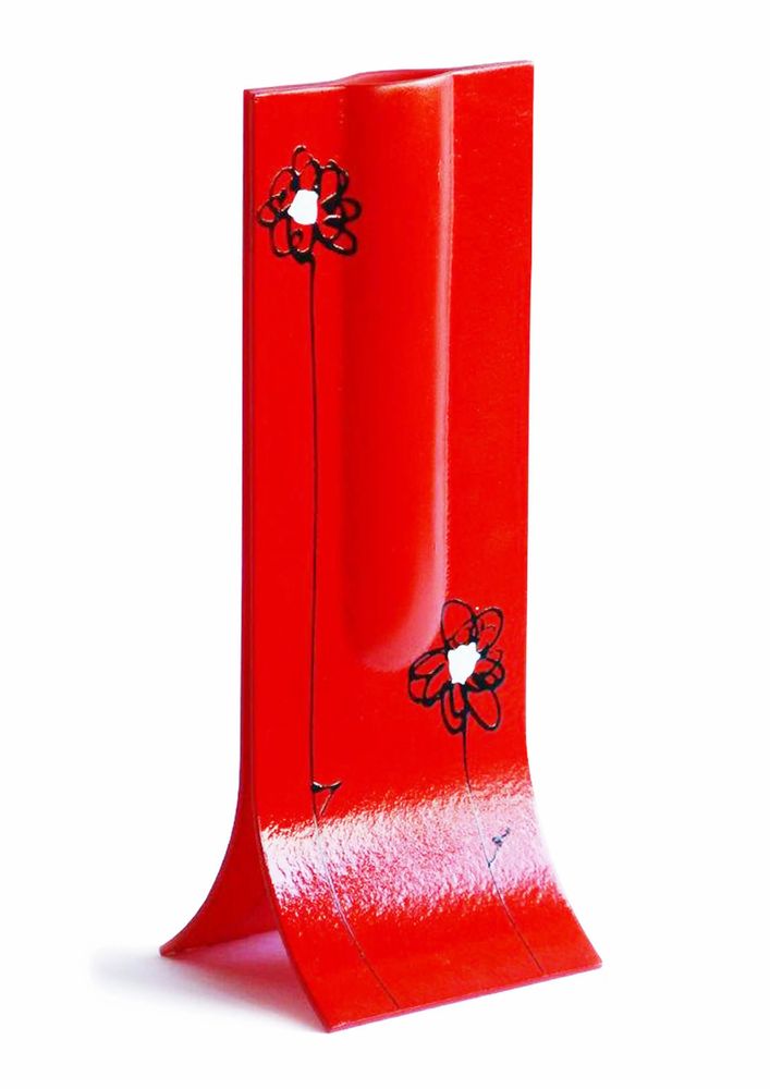Vases - Vase rouge 14x36 cm à motif marguerite noir et blanc - CARNEOL GLASS
