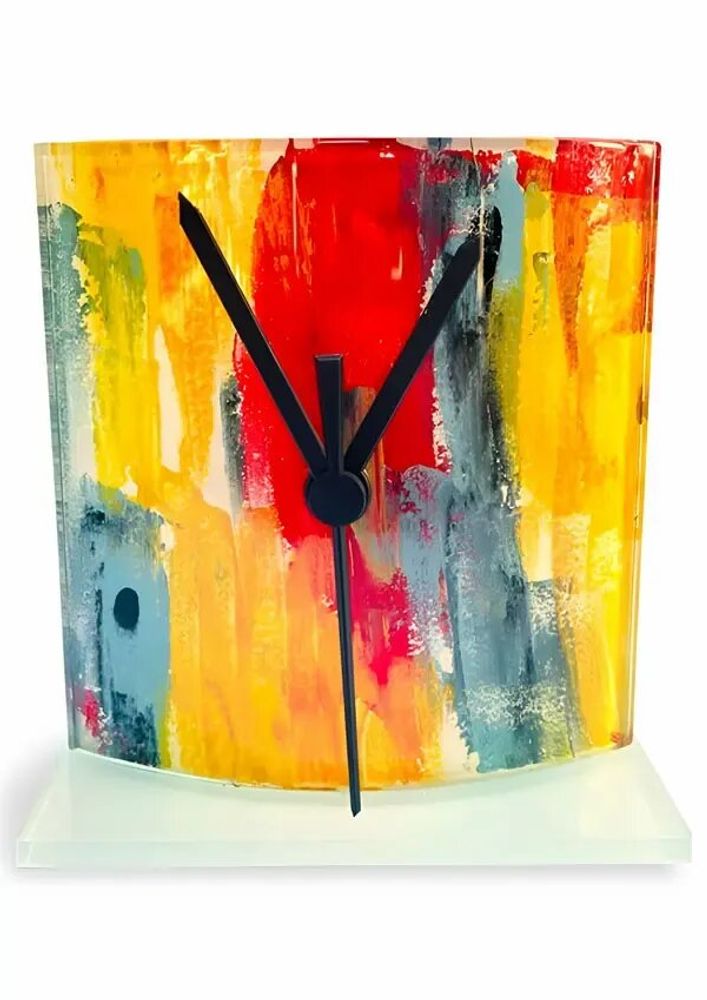 Clocks - Amasonas yellow-blue table clock in size 12x14 cm - CARNEOL GLASS
