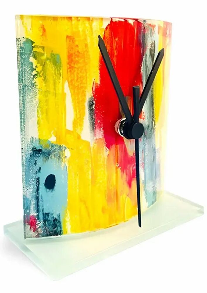 Clocks - Amasonas yellow-blue table clock in size 12x14 cm - CARNEOL GLASS