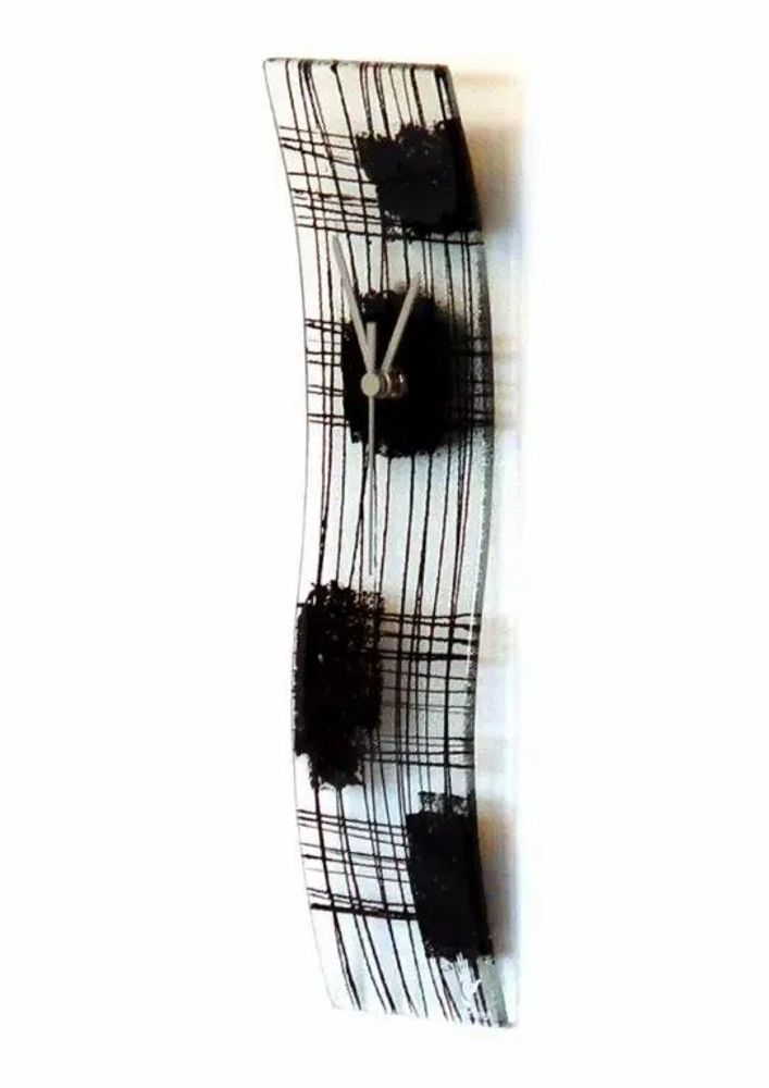 Clocks - Natural transparent-black wall clock in 10x41 cm - CARNEOL GLASS