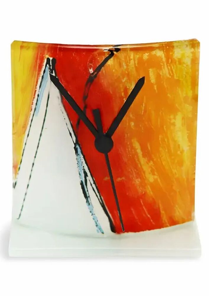 Clocks - Geometry orange-white table clock in size 12x14 cm - CARNEOL GLASS