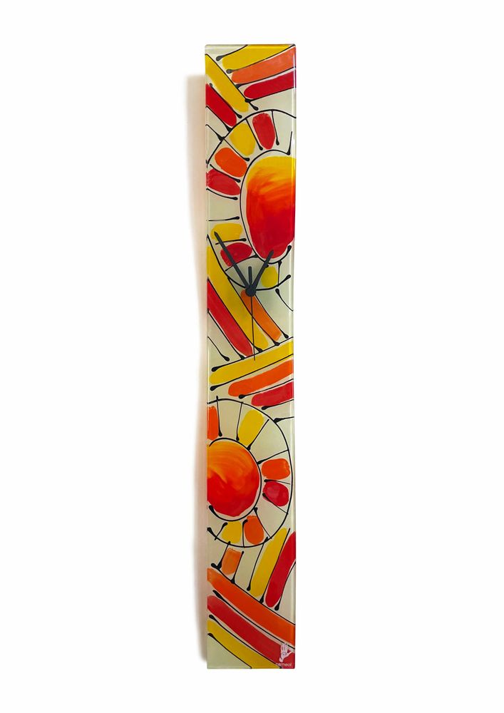 Clocks - Andalusia Red-Orange wall clock10x70 cm - CARNEOL GLASS