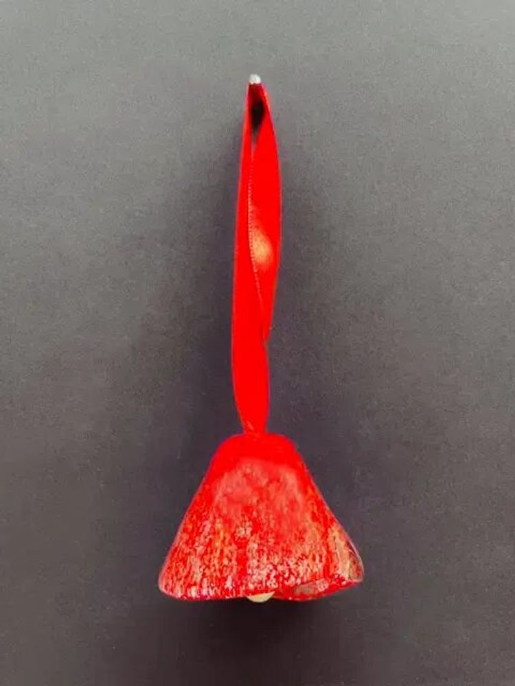 Other Christmas decorations - Large transparent-red glass bell on elegant ribbon hanger - CARNEOL GLASS