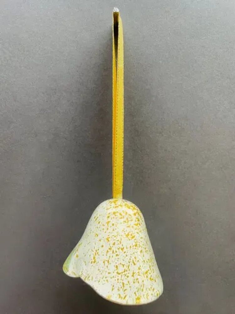 Other Christmas decorations - Large white-gold glass bell on elegant ribbon hanger - CARNEOL GLASS