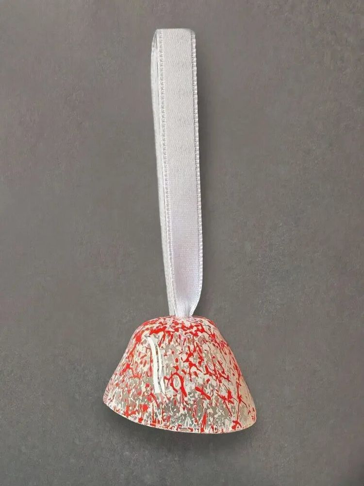 Autres décorations de Noël - Cloche en verre sur un élégant porte-ruban en transparent-blanc-rouge - CARNEOL GLASS