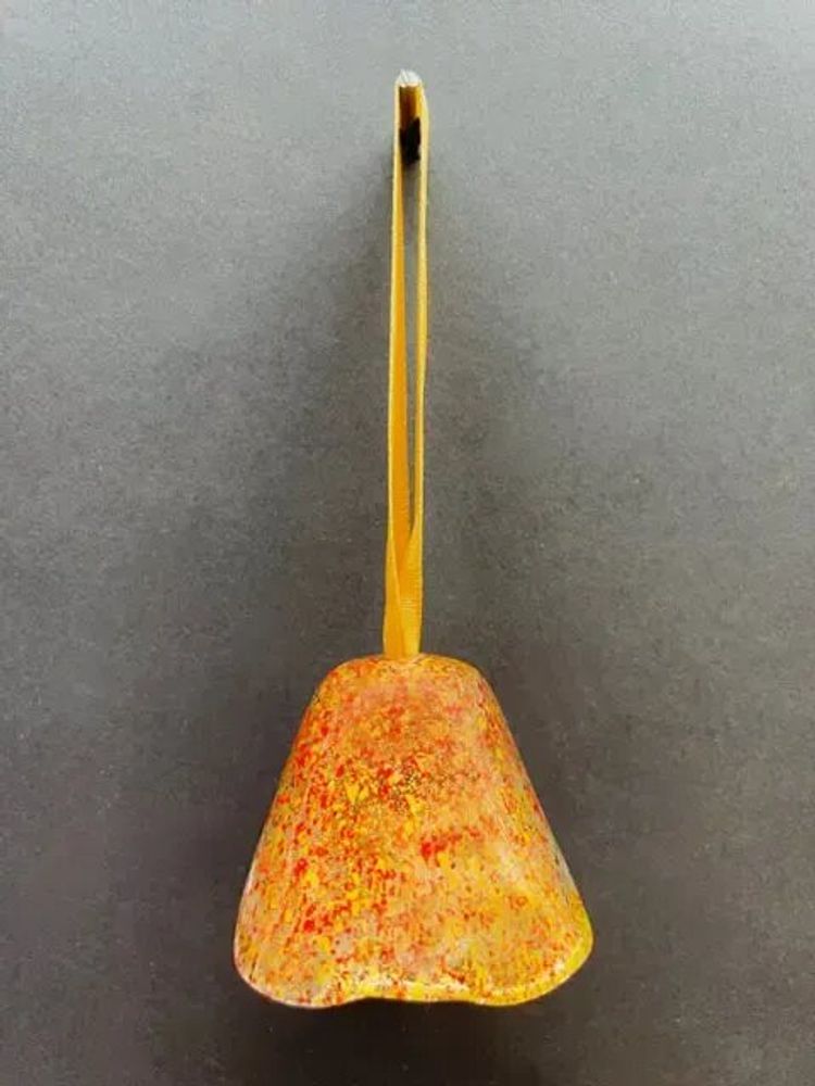 Other Christmas decorations - Large transparent-orange-yellow glass bell on elegant ribbon hanger - CARNEOL GLASS
