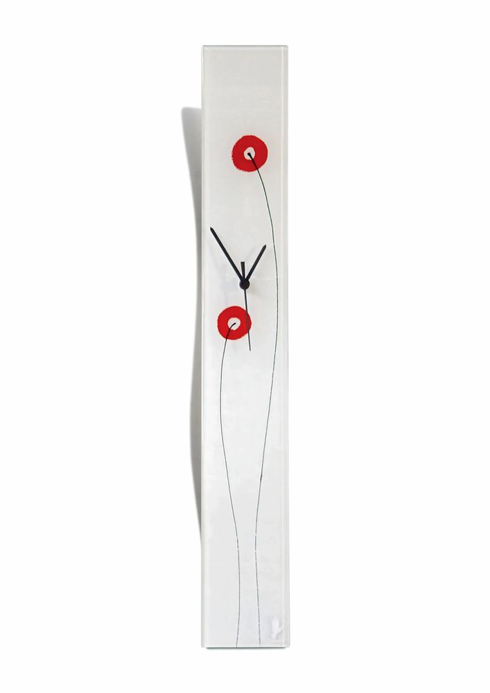 Clocks - Poppy white-red wall clock 10x70 cm - CARNEOL GLASS