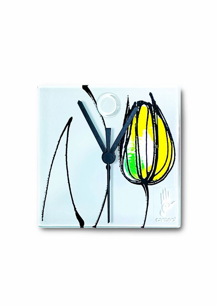 Clocks - Tulip wall clock with yellow-green tulips 13x13 cm - CARNEOL GLASS