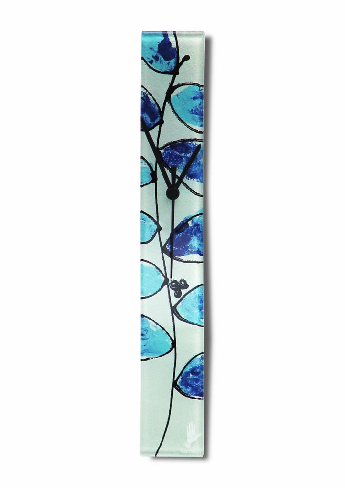 Horloges - Horloge murale Leaf bleu clair/bleu foncé 6x41 cm - CARNEOL GLASS