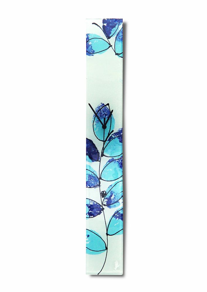 Horloges - Horloge murale Leaf bleu clair/bleu foncé 10x70 cm - CARNEOL GLASS