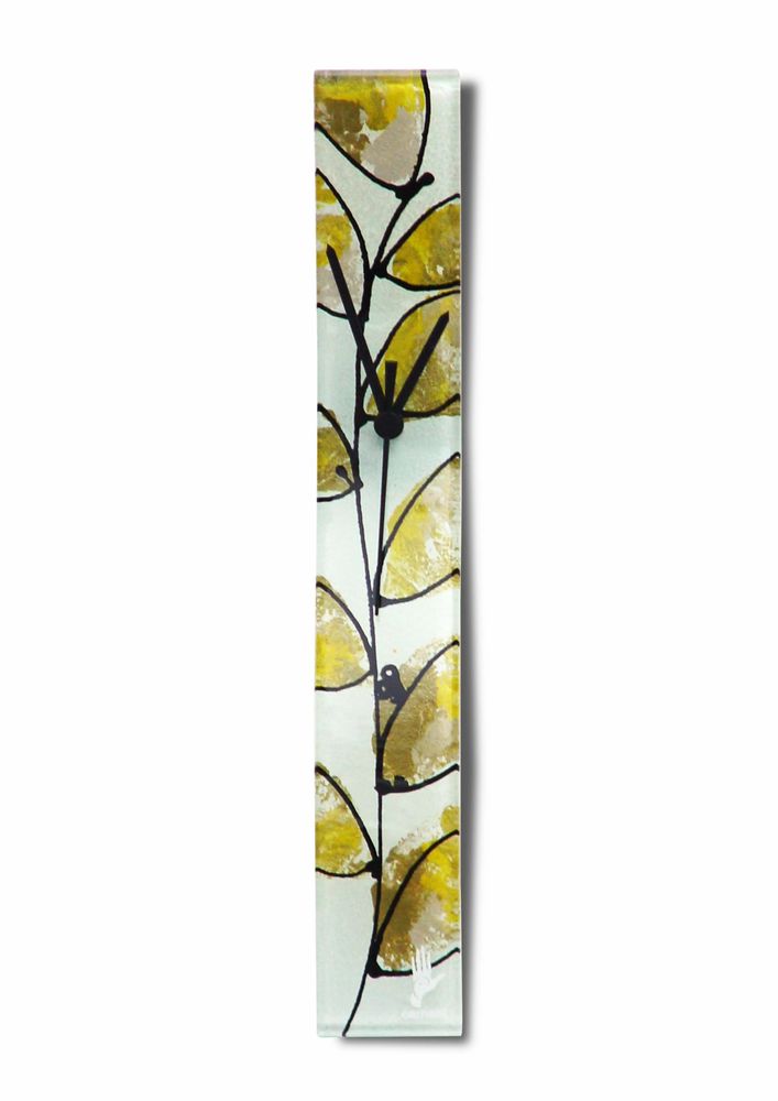 Clocks - Leaf gold-yellow wall clock 6x41 cm - CARNEOL GLASS
