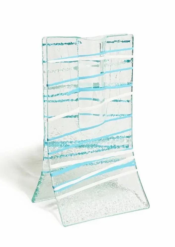 Vases - Petit vase transparent à rayures bleu clair-blanc en 8x13 cm - CARNEOL GLASS