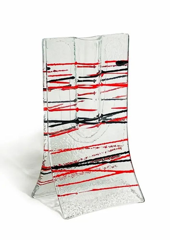 Vases - Petit vase transparent à rayures rouge-noir en 8x13 cm - CARNEOL GLASS